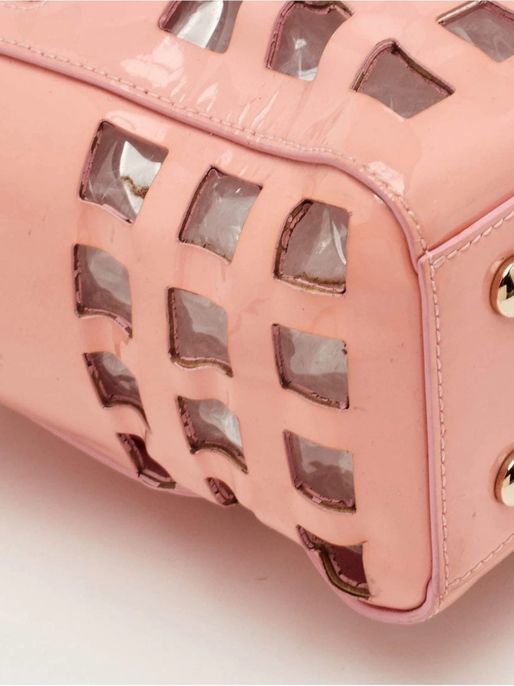 Versace Pink Patent Leather Medusa Cutout Satchel Crossbody Bag Golden Hardware - Picture 11 of 16
